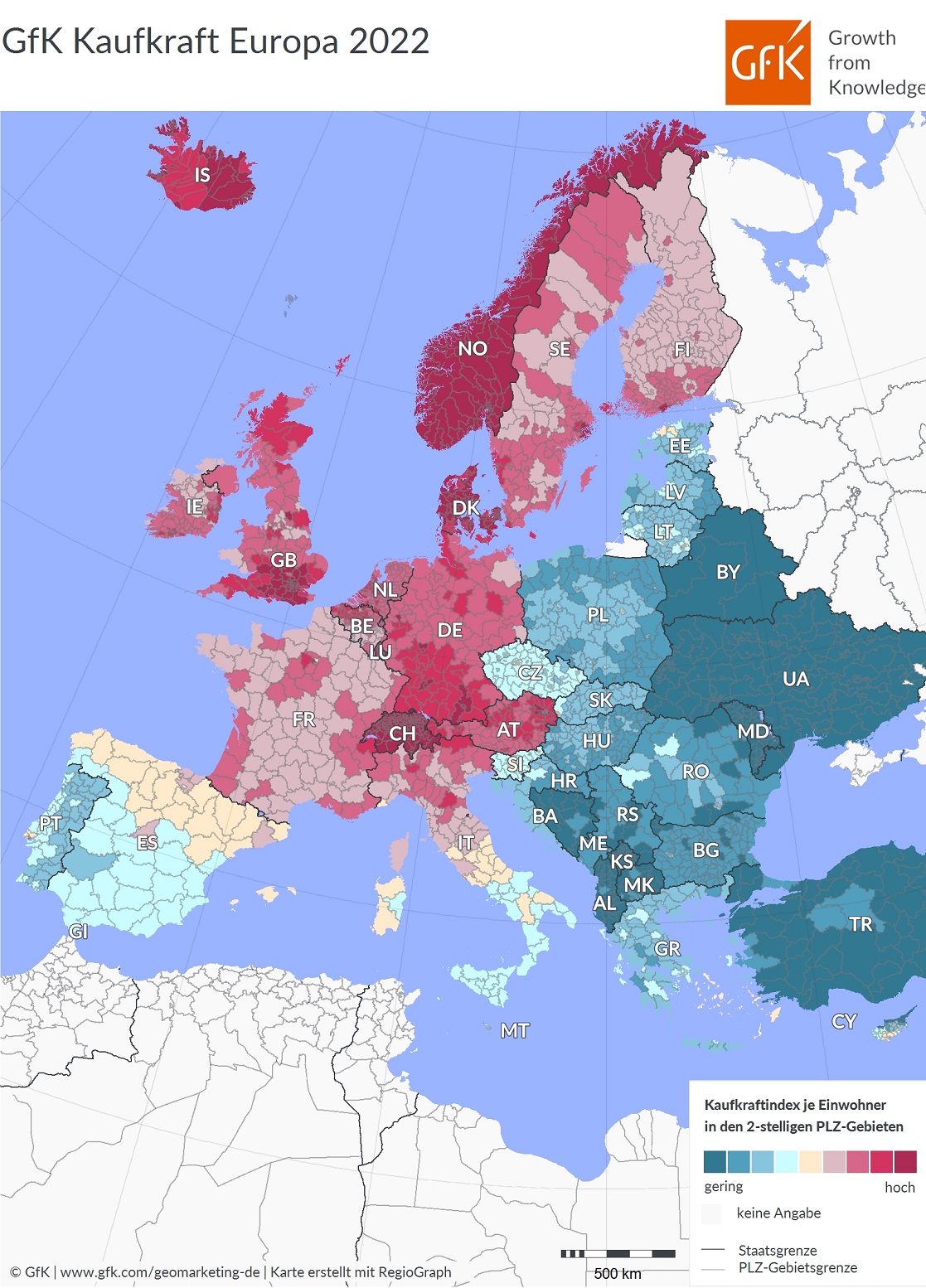 Im Folgenden wird die Kaufkraftverteilung in den Niederlanden, Frankreich, Italien, Spanien, der Tschechischen Republik, Polen, Ungarn und Rumänien genauer betrachtet. Diese bieten aufschlussreiche Einblicke in die regionale Verteilung des Ausgabepotenzials innerhalb der jeweiligen Länder. 