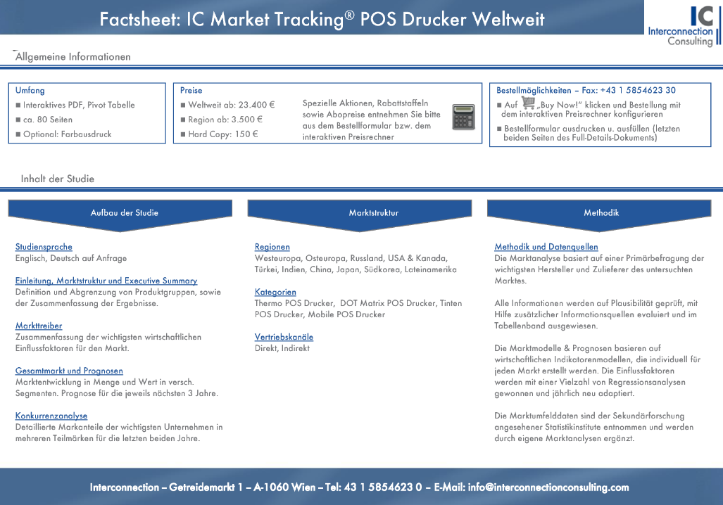 Die Studie IC Market Tracking bietet:       Marktstudien mit detaillierter Wettbewerbsanalyse     Konkurrenzanalyse mit Markanteilen der wichtigsten Unternehmen in verschiedenen Teilmärkten     Gesamtmarktanalysen und Prognosen     Marktentwicklung in Menge und Wert in versch. Segmenten.     Analyse der wichtigsten wirtschaftlichen Einflussfaktoren für den Markt