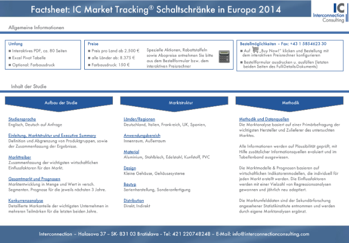 Die Marktstudie IC Market Tracking Schaltschränke analysiert den Markt und die Marktteilnehmer. Die Branchenstudie bietet einen detaillierten Bericht zum Gesamtmarkt und umfassende Analysen, Fakten und Daten zu verschiedenen Segmenten, zum Vertriebskanalmix und umfassende Konkurrenzanalyse der Hersteller.